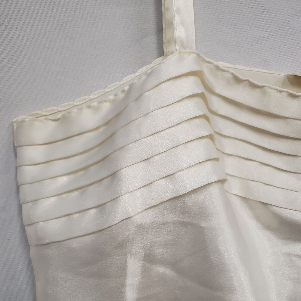 Vintage Ivory Satin Cami Pin Tuck Bust Scallop Hem Quiet Luxury/Minimalist L - Picture 2 of 9